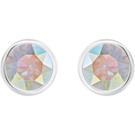 Solitaire Pierced Earrings Multi Colored Rhodium Plated Solitaire Pierced Earrings Multi Colored Rhodium Plated