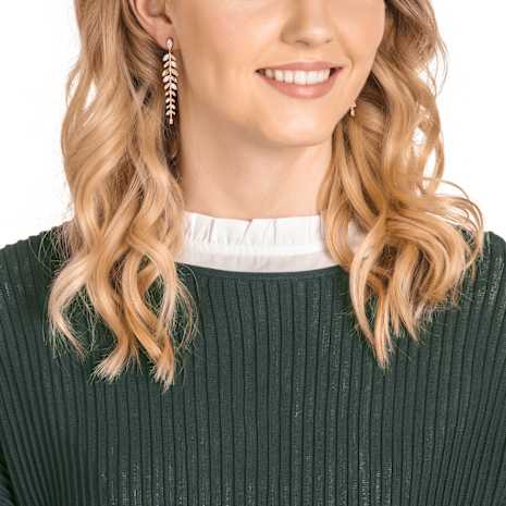 Mayfly Pierced Earrings, White, Rose-gold tone plated - Swarovski, 5410410