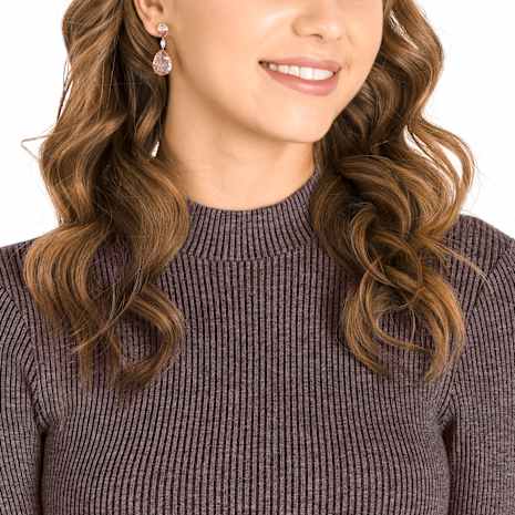 Vintage Drop Pierced Earrings, Pink, Rose-gold tone plated - Swarovski, 5424361