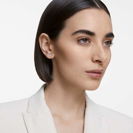 Attract Stud Pierced Earrings, White, Rose-gold tone plated - Swarovski, 5431895