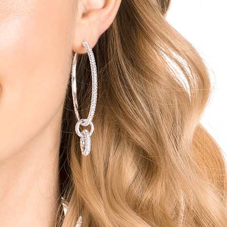 Stone Pierced Earring Set, White, Rhodium plated - Swarovski, 5437971