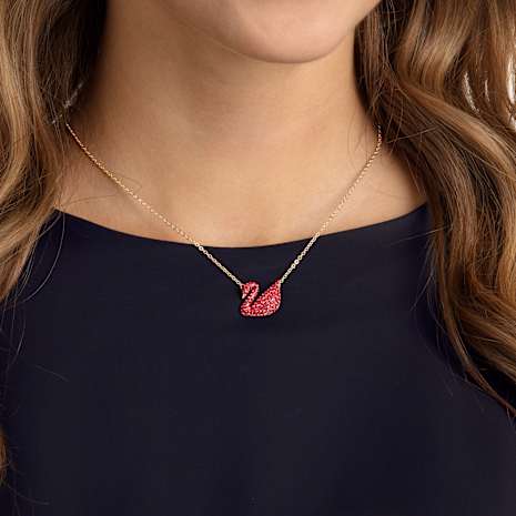 Iconic Swan Pendant, Red, Gold-tone plated - Swarovski, 5465400