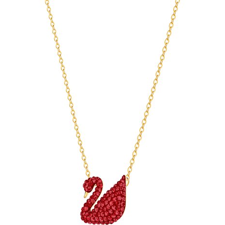 Iconic Swan Pendant, Red, Gold-tone plated - Swarovski, 5465400