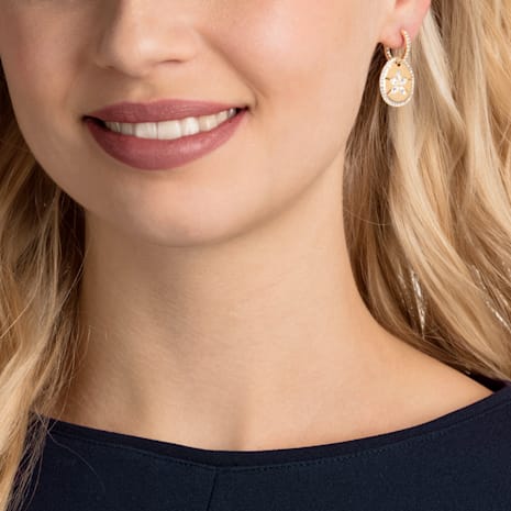 Ocean Sand Coin Pierced Earrings, White, Gold-tone plated - Swarovski, 5480783