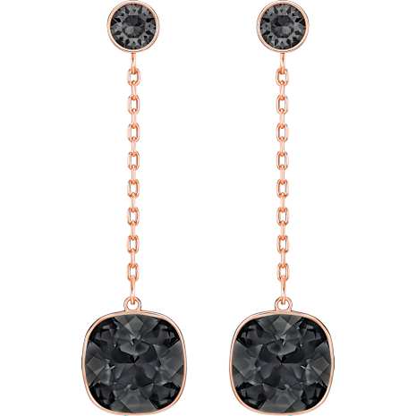 Latude Chain Pierced Earrings Black Rose Gold Tone Plated Latude Chain Pierced Earrings Black Rose Gold Tone Plated