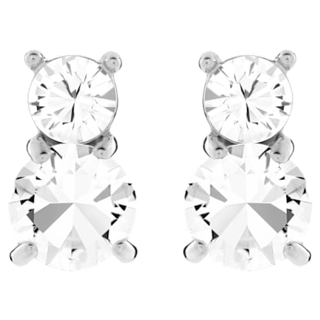 Solitaire Double Pierced Earrings White Rhodium Plated Solitaire Double Pierced Earrings White Rhodium Plated
