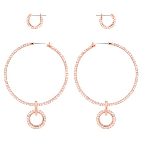 Stone Pierced Earring Set, Pink, Rose-gold tone plated - Swarovski, 5426004