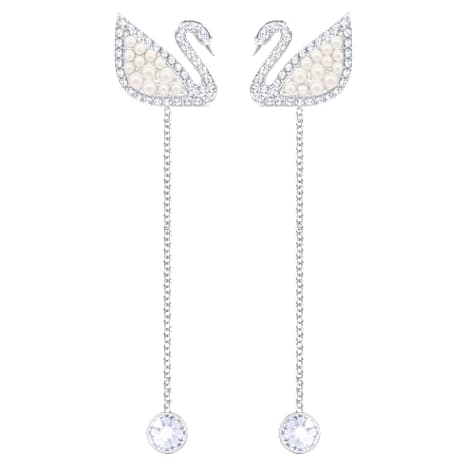 Swarovski Iconic Swan Pierced Earrings, White, Rhodium plated - Swarovski, 5429270