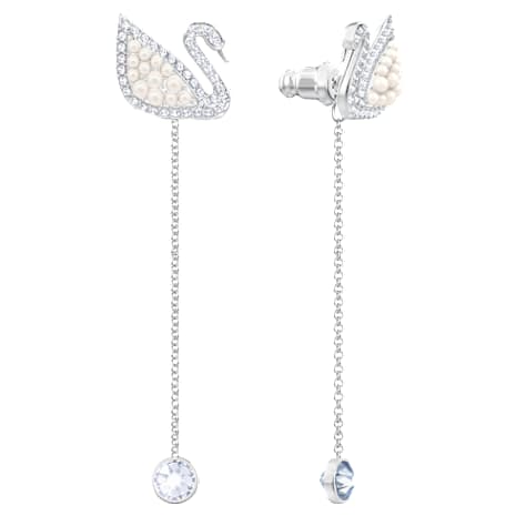 Swarovski Iconic Swan Pierced Earrings, White, Rhodium plated - Swarovski, 5429270