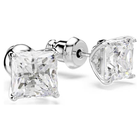 Attract Stud Pierced Earrings, White, Rhodium plated - Swarovski, 5430365