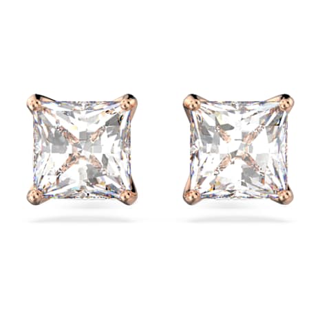 Attract Stud Pierced Earrings, White, Rose-gold tone plated - Swarovski, 5431895