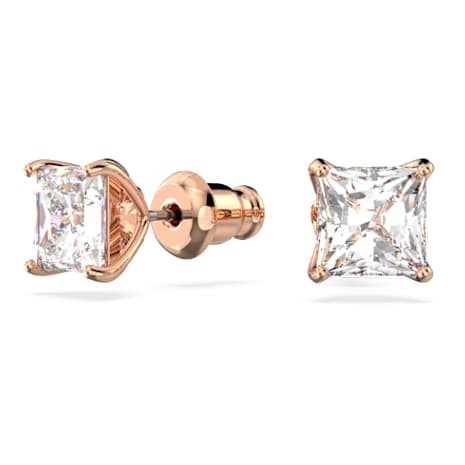Attract Stud Pierced Earrings, White, Rose-gold tone plated - Swarovski, 5431895