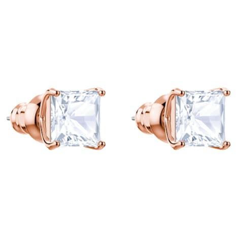 Attract Stud Pierced Earrings, White, Rose-gold tone plated - Swarovski, 5431895