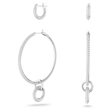 Stone Pierced Earring Set, White, Rhodium plated - Swarovski, 5437971