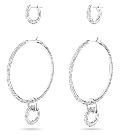 Stone Pierced Earring Set, White, Rhodium plated - Swarovski, 5437971