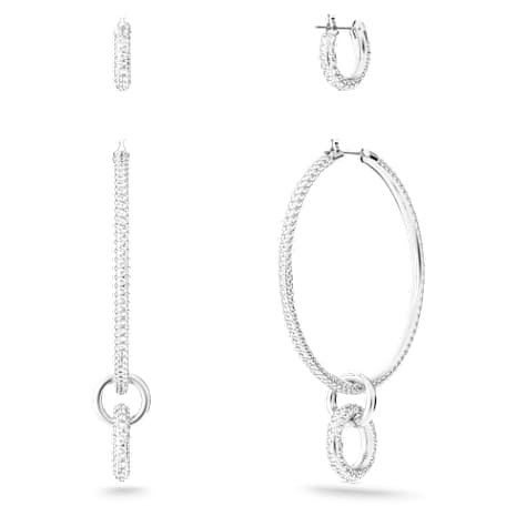 Stone Pierced Earring Set, White, Rhodium plated - Swarovski, 5437971