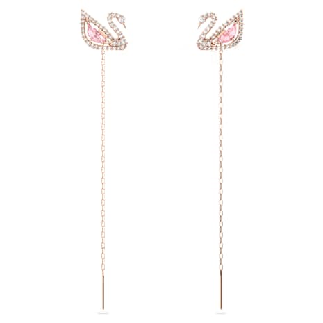 Dazzling Swan Pierced Earrings, Multi-colored, Rose-gold tone plated - Swarovski, 5469990