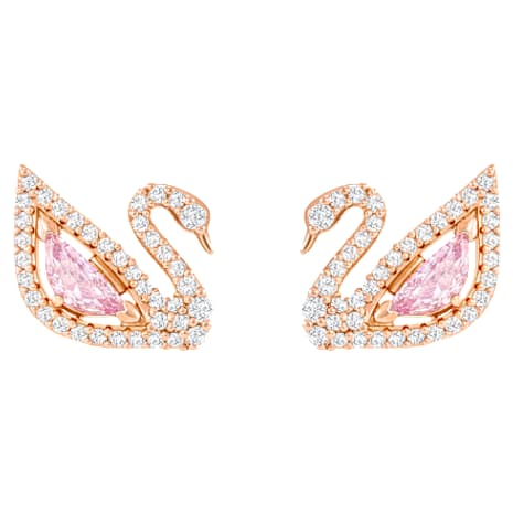 Dazzling Swan Pierced Earrings, Multi-colored, Rose-gold tone plated - Swarovski, 5469990
