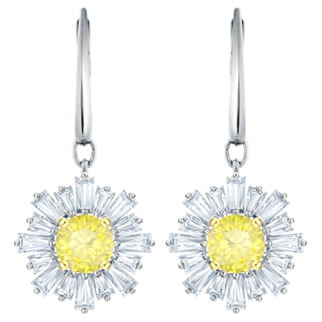 Sunshine Pierced Earrings, White, Rhodium plated - Swarovski, 5479914