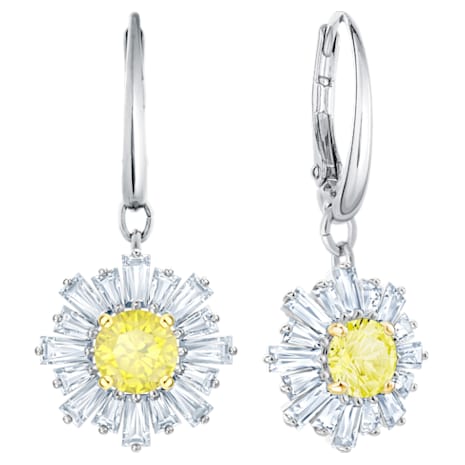 Sunshine Pierced Earrings, White, Rhodium plated - Swarovski, 5479914
