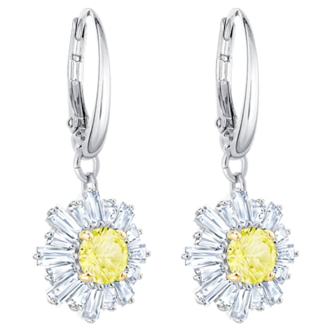 Sunshine Pierced Earrings, White, Rhodium plated - Swarovski, 5479914