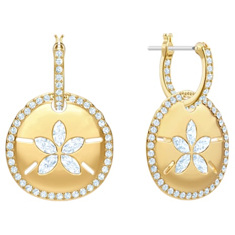 Ocean Sand Coin Pierced Earrings, White, Gold-tone plated - Swarovski, 5480783