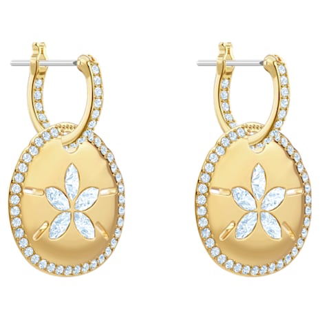 Ocean Sand Coin Pierced Earrings, White, Gold-tone plated - Swarovski, 5480783