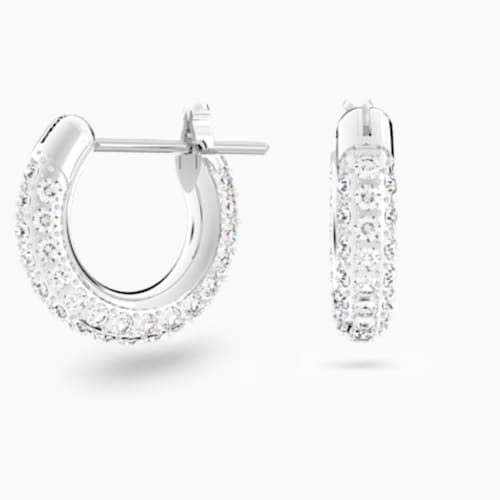 Stone Pierced Earrings, White, Rhodium plated | Swarovski.com