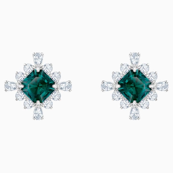 Pendientes de botón Palace, verde, Baño de Rodio - Swarovski, 5498837