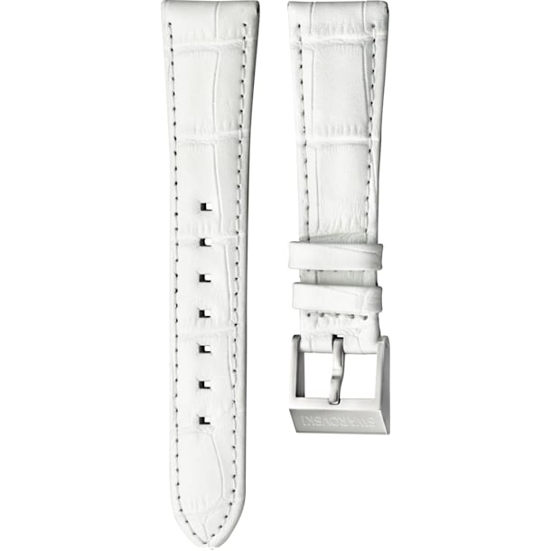 18mm Watch strap, Leather with stitching, White, Stainless Steel - Swarovski, 5222593