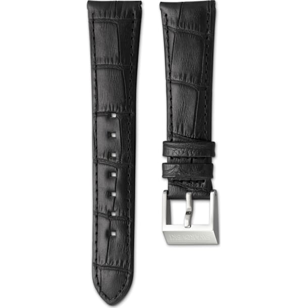 14mm Watch strap, Leather with stitching, Dark brown, Stainless Steel - Swarovski, 5263534