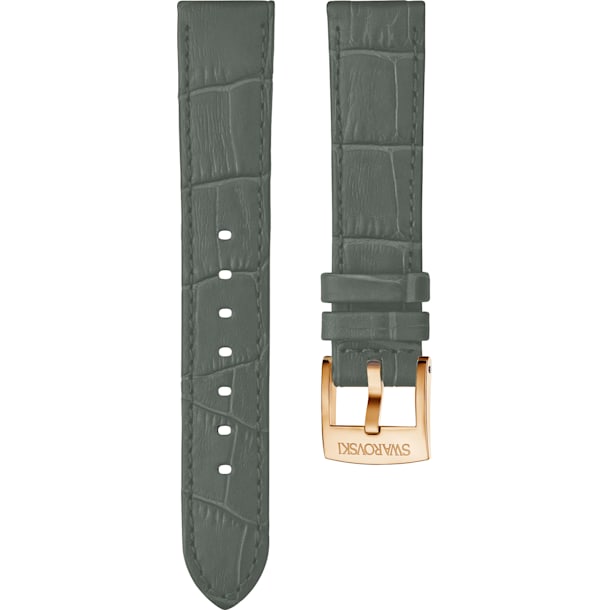 20mm Watch strap, Leather with stitching, Gray, Rose-gold tone plated - Swarovski, 5371983