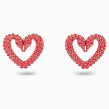 Una stud earrings, Heart, Small, Red, Gold-tone plated