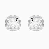 Birthstone スタッドピアス, スクエア・カット, 4月, ホワイト