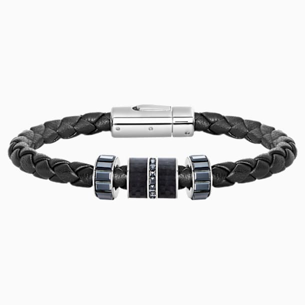 Diagonal 手链, 皮革, 黑色, 不锈钢 - Swarovski, 5159648