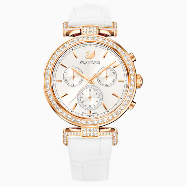 Era Journey 腕表, 真皮表带, 白色, 玫瑰金色调 PVD - Swarovski, 5295369