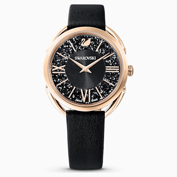 Crystalline Glam 腕表, 真皮表带, 黑色, 玫瑰金色调 PVD - Swarovski, 5452452