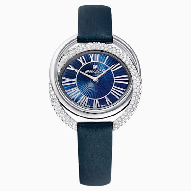 Duo 腕表, 真皮表带, 蓝色, 不锈钢 - Swarovski, 5484376