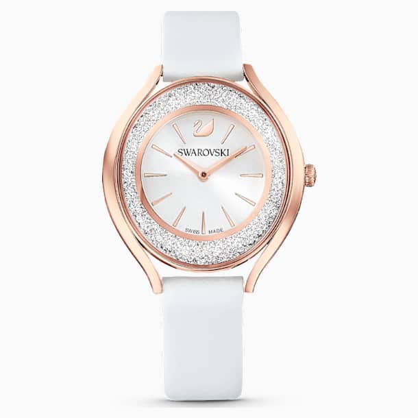 Crystalline Aura 腕表, 真皮表带, 白色, 玫瑰金色调 PVD - Swarovski, 5519453