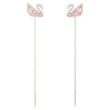 스와로브스키 Swarovski Dazzling Swan drop earrings, Swan, Pink, Rose gold-tone plated