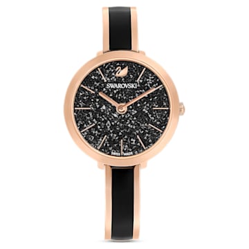 스와로브스키 시계 Swarovski Crystalline Delight watch, Swiss Made, Metal bracelet, Black, Rose gold-tone finish