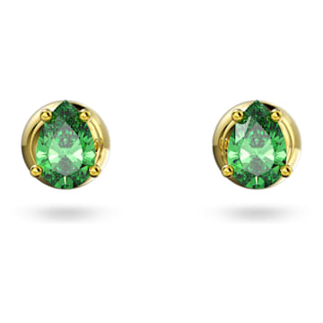 스와로브스키 귀걸이 Swarovski Stilla stud earrings, Pear cut, Green, Gold-tone plated
