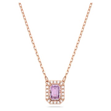 스와로브스키 목걸이 Swarovski Millenia necklace, Octagon cut, Purple, Rose gold-tone plated