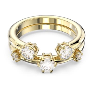 스와로브스키 반지 Swarovski Constella ring, Set (2), Round cut, White, Gold-tone plated