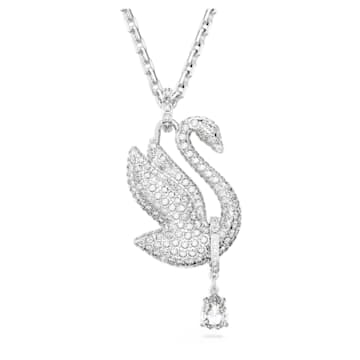 스와로브스키 Swarovski Iconic Swan necklace, Swan, Long, White, Rhodium plated