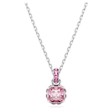 스와로브스키 Swarovski Birthstone pendant, Square cut, October, Pink, Rhodium plated