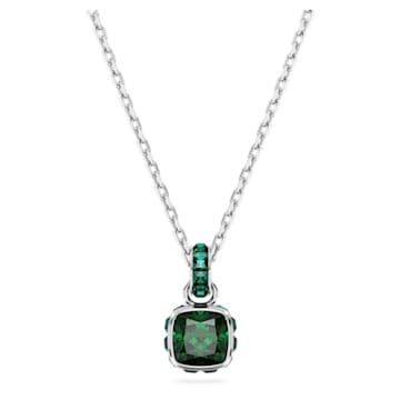 스와로브스키 5월 탄생석 목걸이 Swarovski Birthstone pendant, Square cut, May, Green, Rhodium plated