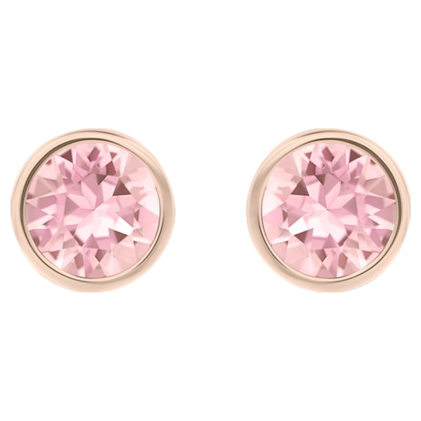Solitaire pierced earrings, Pink, Rose-gold tone plated - Swarovski, 5101339