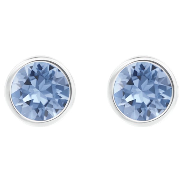 Solitaire pierced earrings, Blue, Rhodium plated - Swarovski, 5101342
