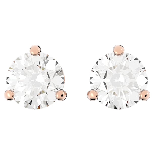 Solitaire stud earrings, Round cut, White, Rose gold-tone plated - Swarovski, 5112156